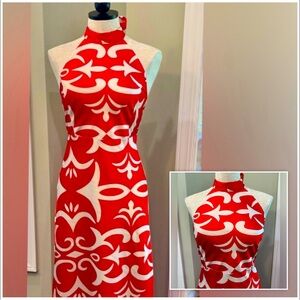 NWOT brand new JOIE red and white print silky maxi halter dress